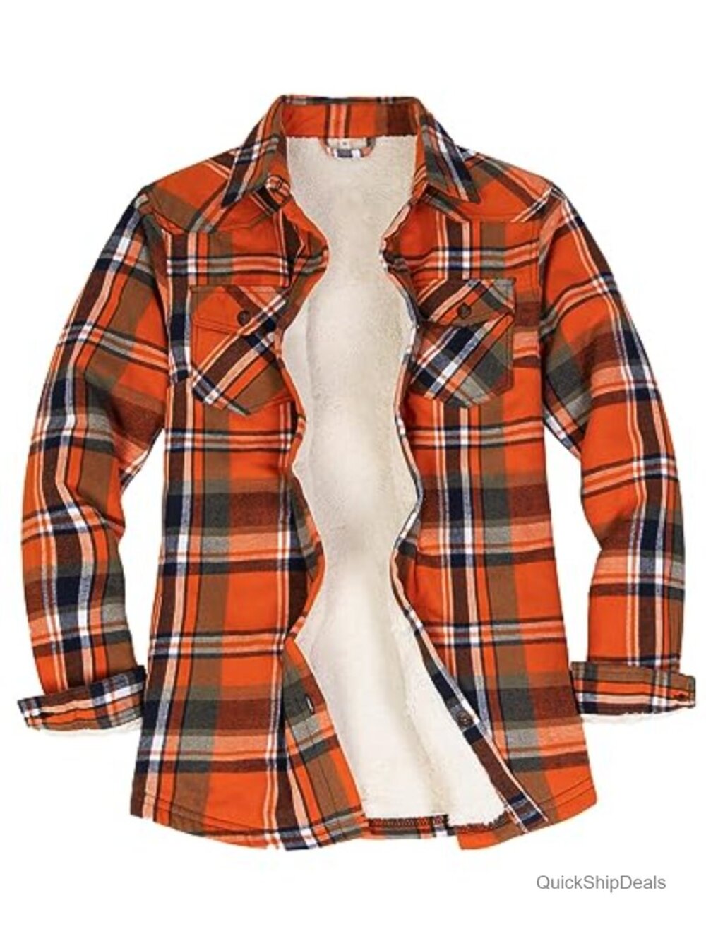 Sherpa Lined Flannel Jacket with Hand Pockets - Women's Winter Coat